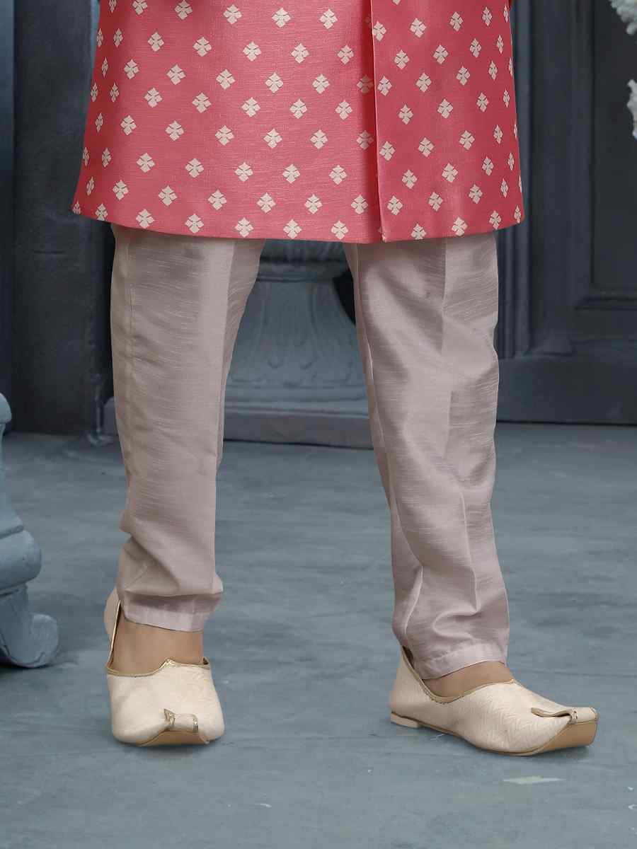 Pink Jacquard Woven Festival Wedding Sherwani