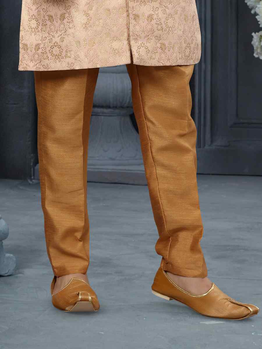 Pink Jacquard Woven Festival Wedding Sherwani