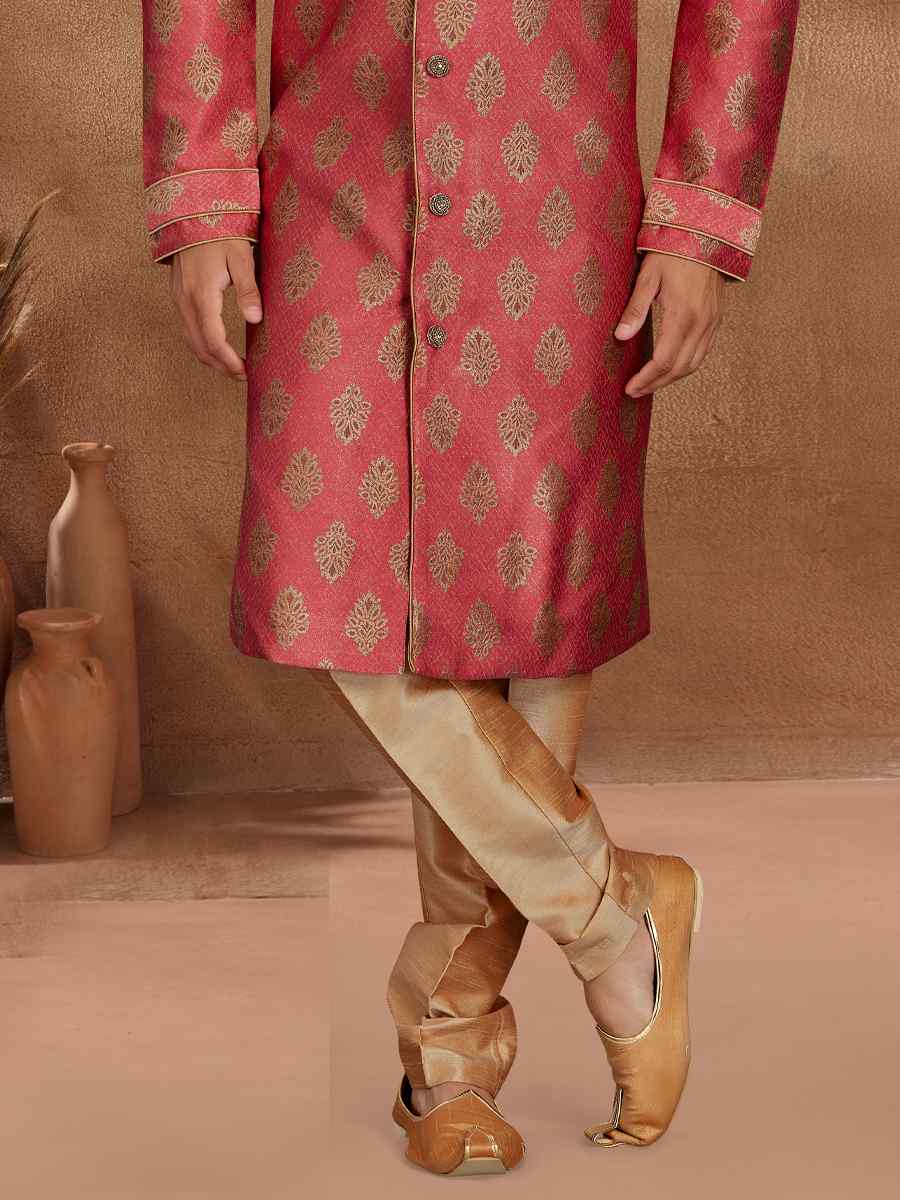 Pink Jacquard Woven Party Wedding Kurta