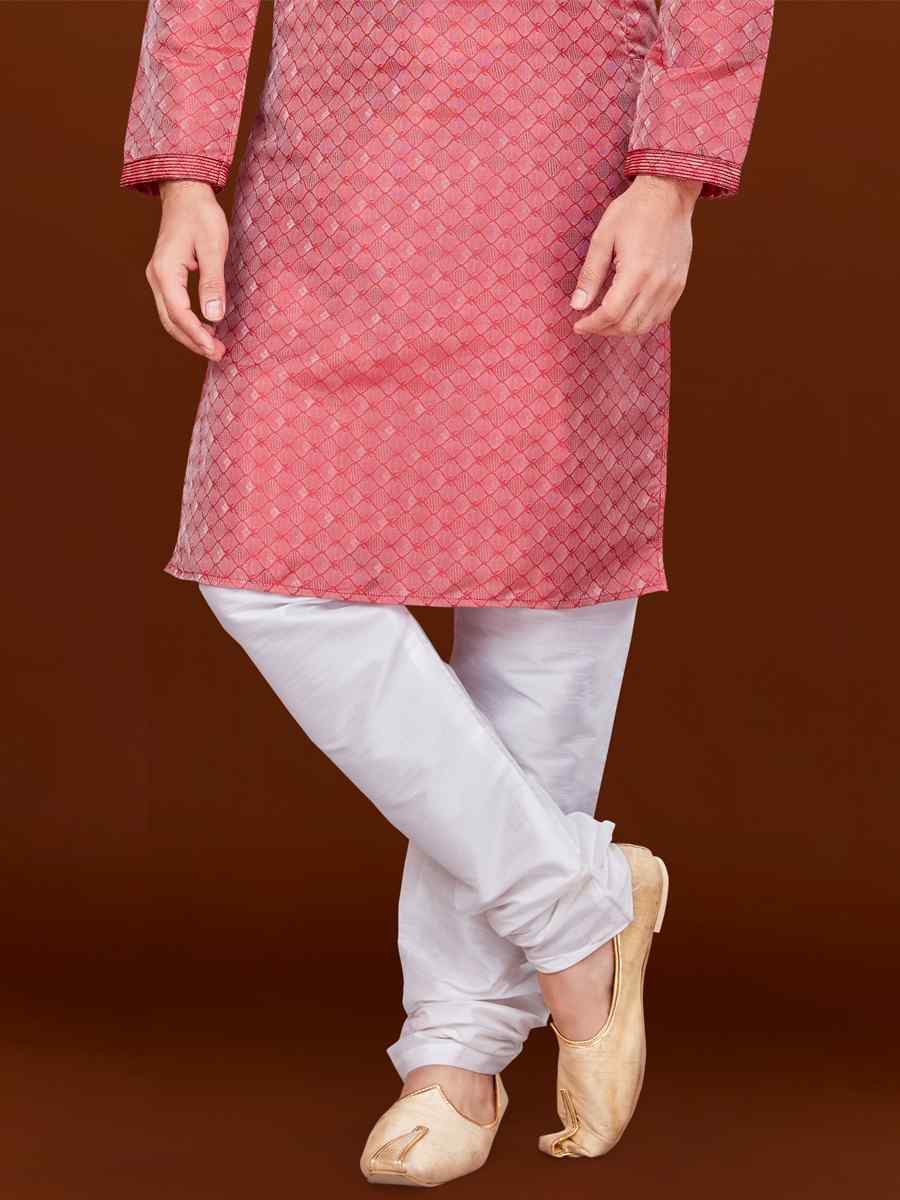 Pink Jacquard Woven Wedding Festival Kurta