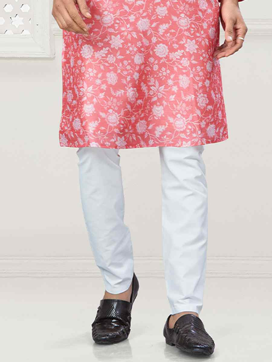 Pink Jecquard Silk With Digital Print Festival Casual Kurta