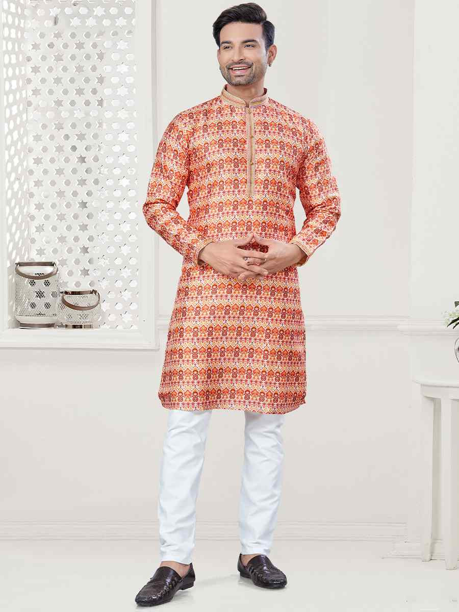 Pink Jecquard Silk With Digital Print Festival Casual Kurta