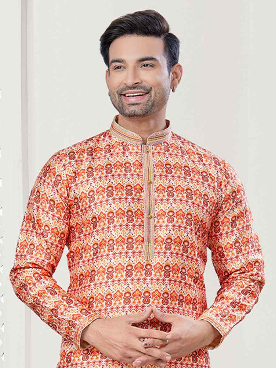 Pink Jecquard Silk With Digital Print Festival Casual Kurta