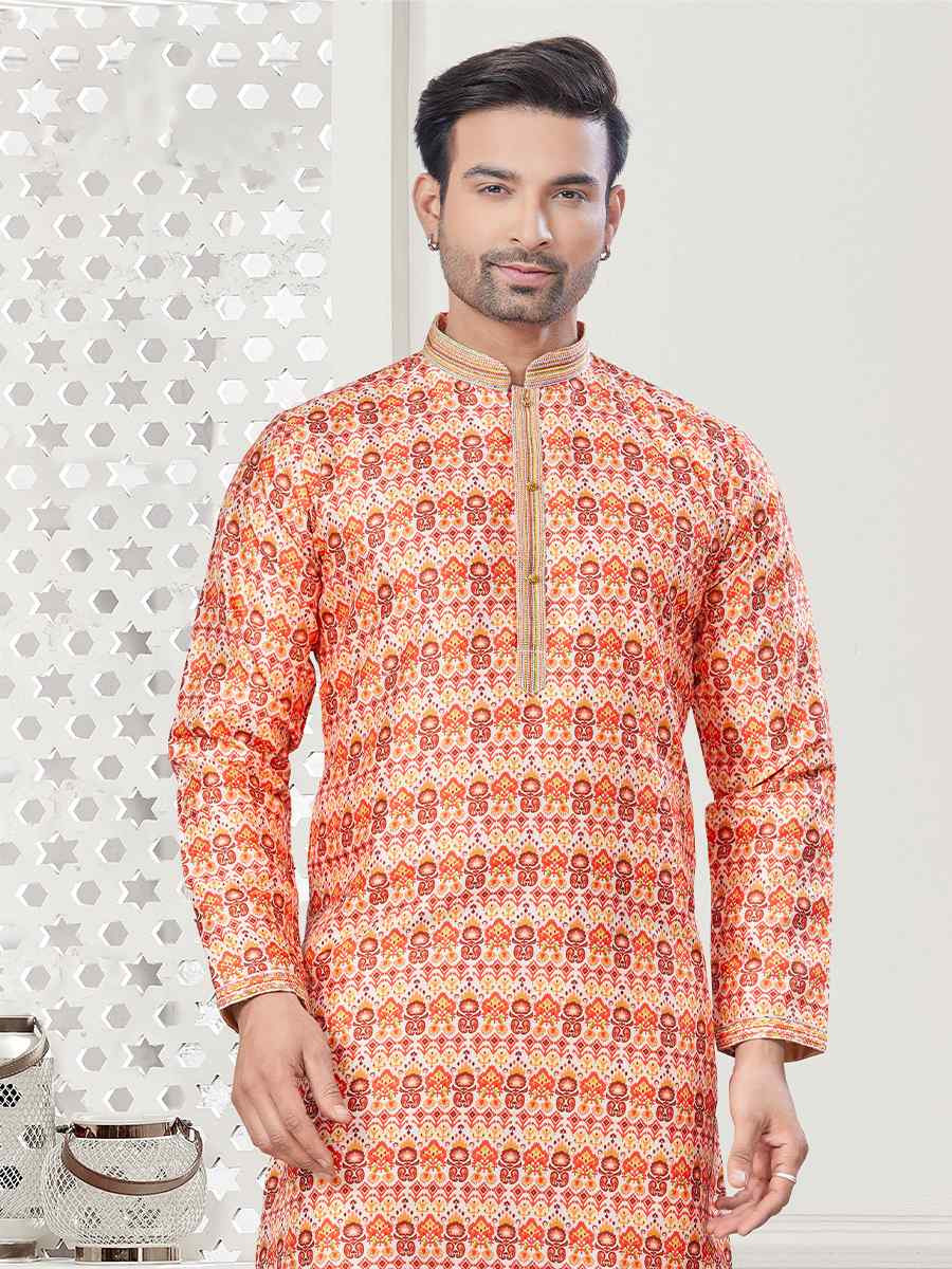 Pink Jecquard Silk With Digital Print Festival Casual Kurta