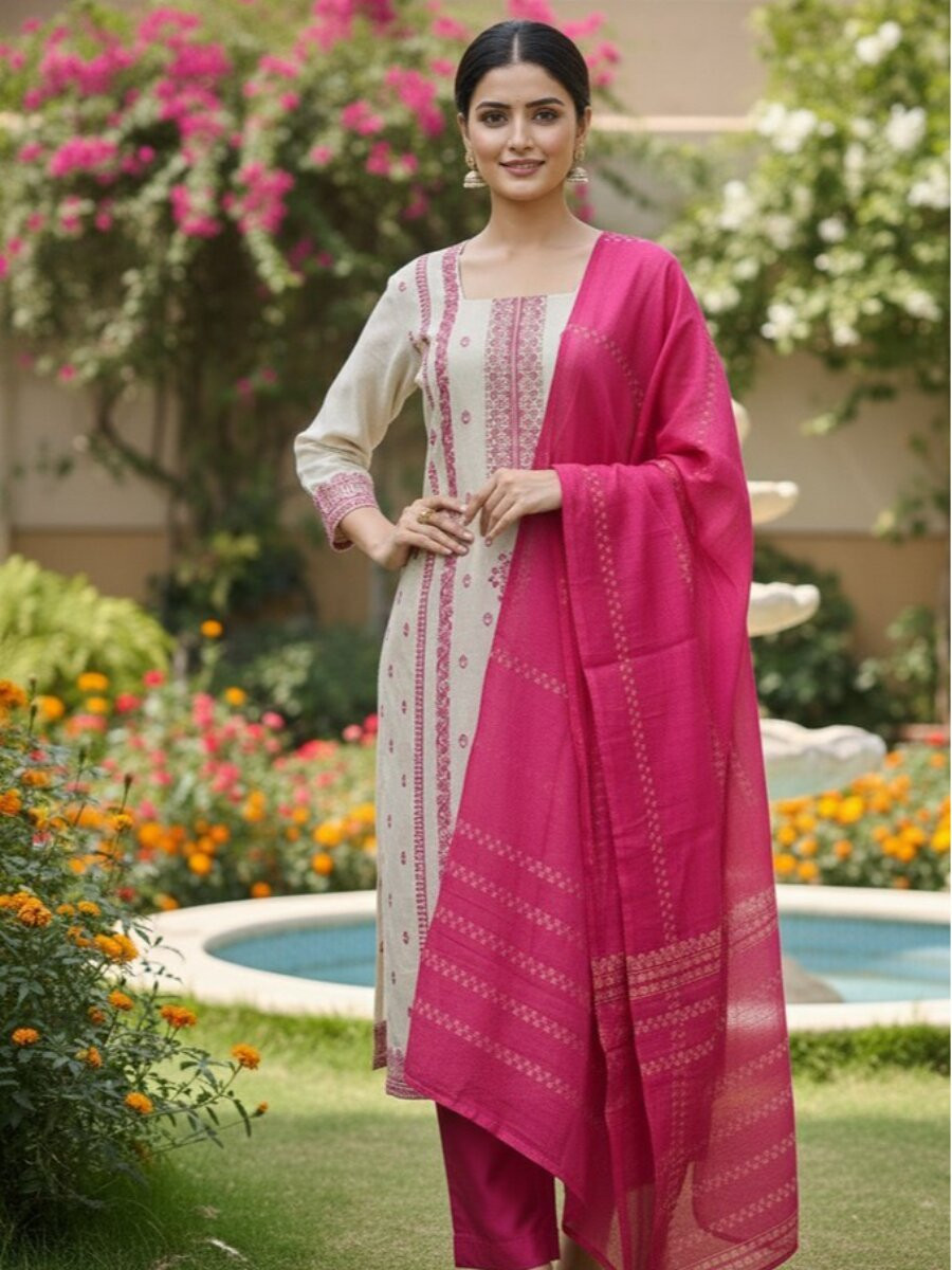 Pink Jequard Silk Printed Floral Party Casual Ready Pant Salwar Kameez