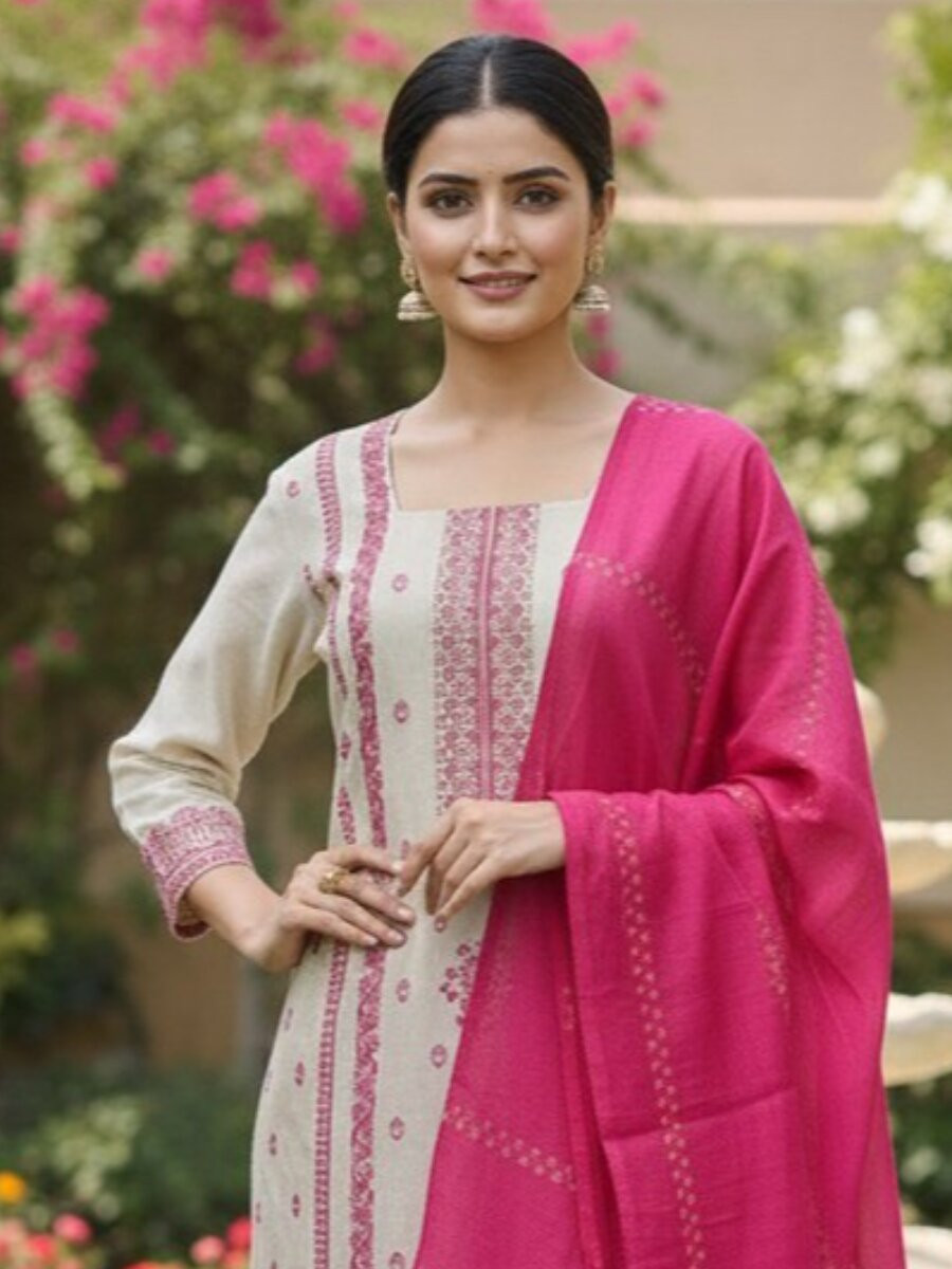 Pink Jequard Silk Printed Floral Party Casual Ready Pant Salwar Kameez