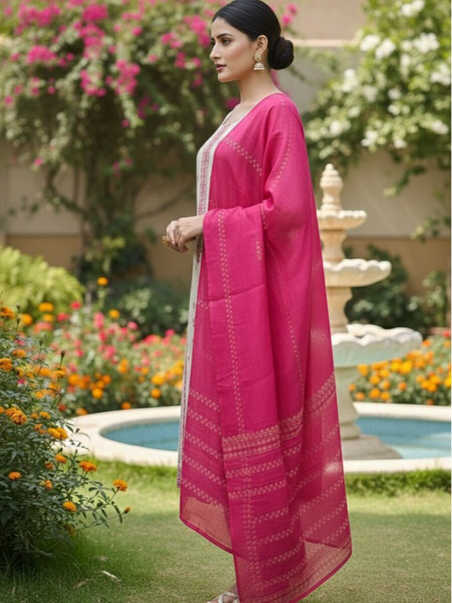 Pink Jequard Silk Printed Floral Party Casual Ready Pant Salwar Kameez