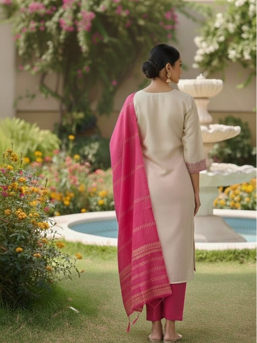 Pink Jequard Silk Printed Floral Party Casual Ready Pant Salwar Kameez
