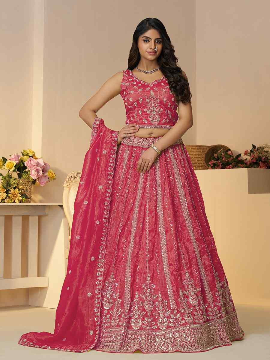 Pink Jimmy choo Embroidered Wedding Bridesmaid Heavy Border Lehenga Choli