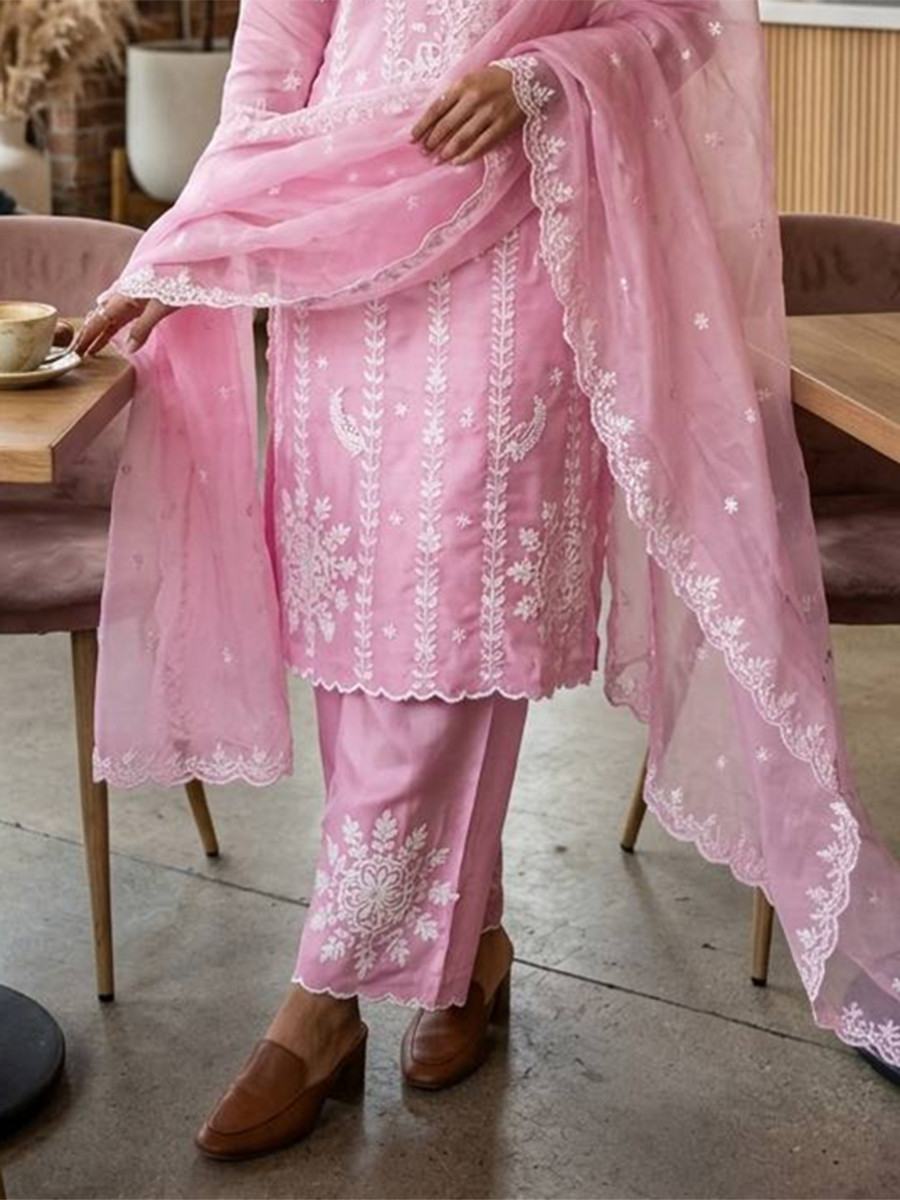 Pink Jimmy Choo Silk Embroidery Wedding Party Festival Casual Ready Palazzo Pant Salwar Kameez