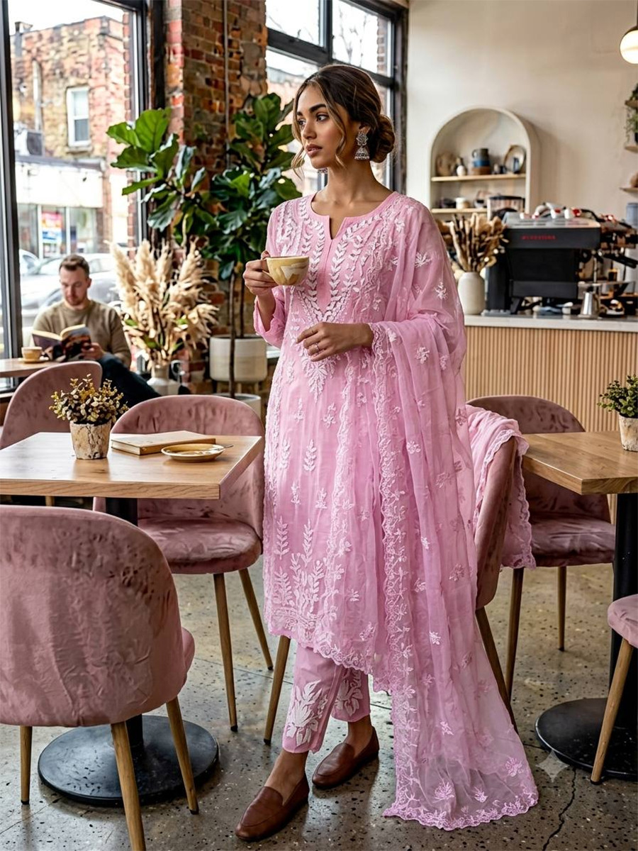 Pink Jimmy Choo Silk Embroidery Wedding Party Festival Casual Ready Palazzo Pant Salwar Kameez