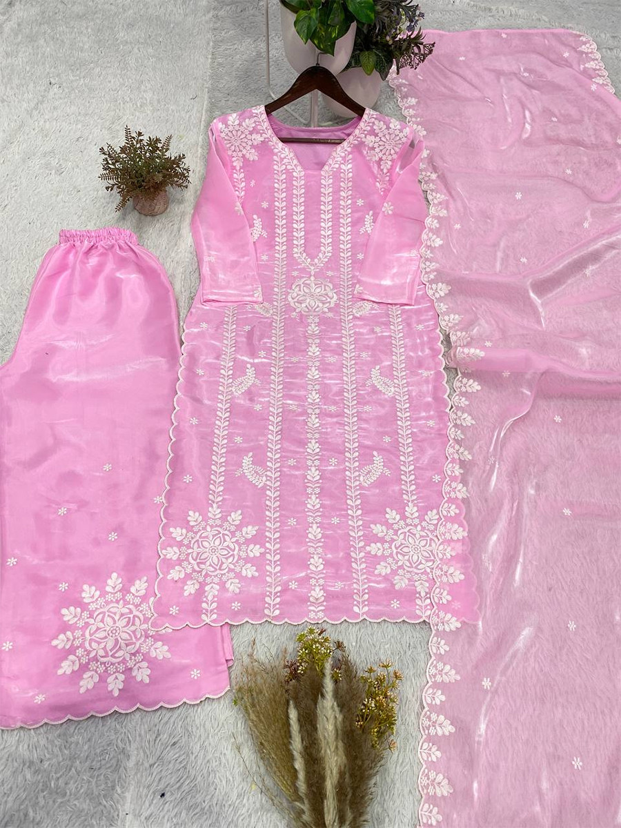Pink Jimmy Choo Silk Embroidery Wedding Party Festival Casual Ready Palazzo Pant Salwar Kameez