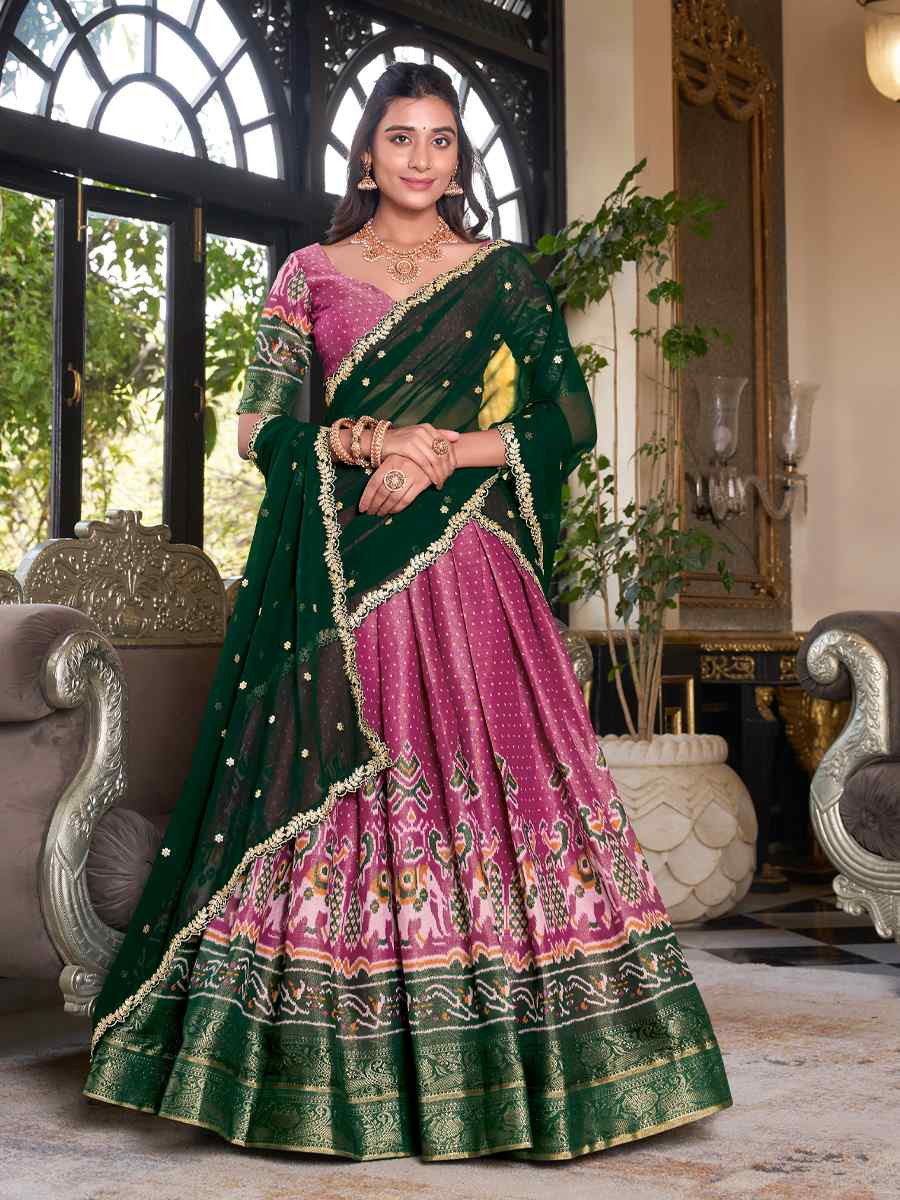 Pink Kanchipuram Silk Handwoven Reception Wedding Heavy Border Lehenga Choli