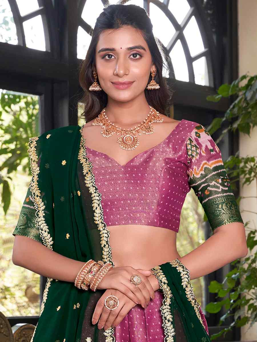Pink Kanchipuram Silk Handwoven Reception Wedding Heavy Border Lehenga Choli