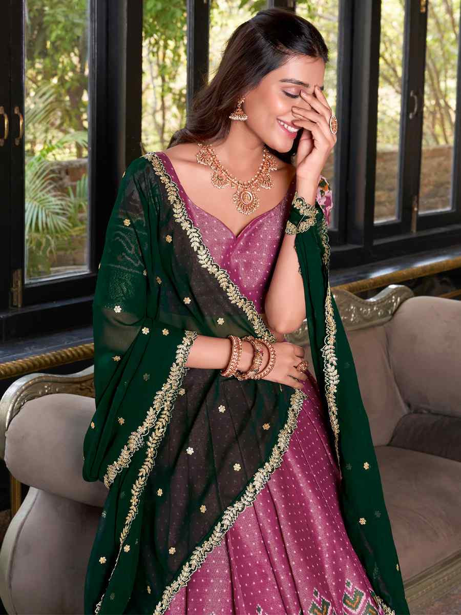Pink Kanchipuram Silk Handwoven Reception Wedding Heavy Border Lehenga Choli