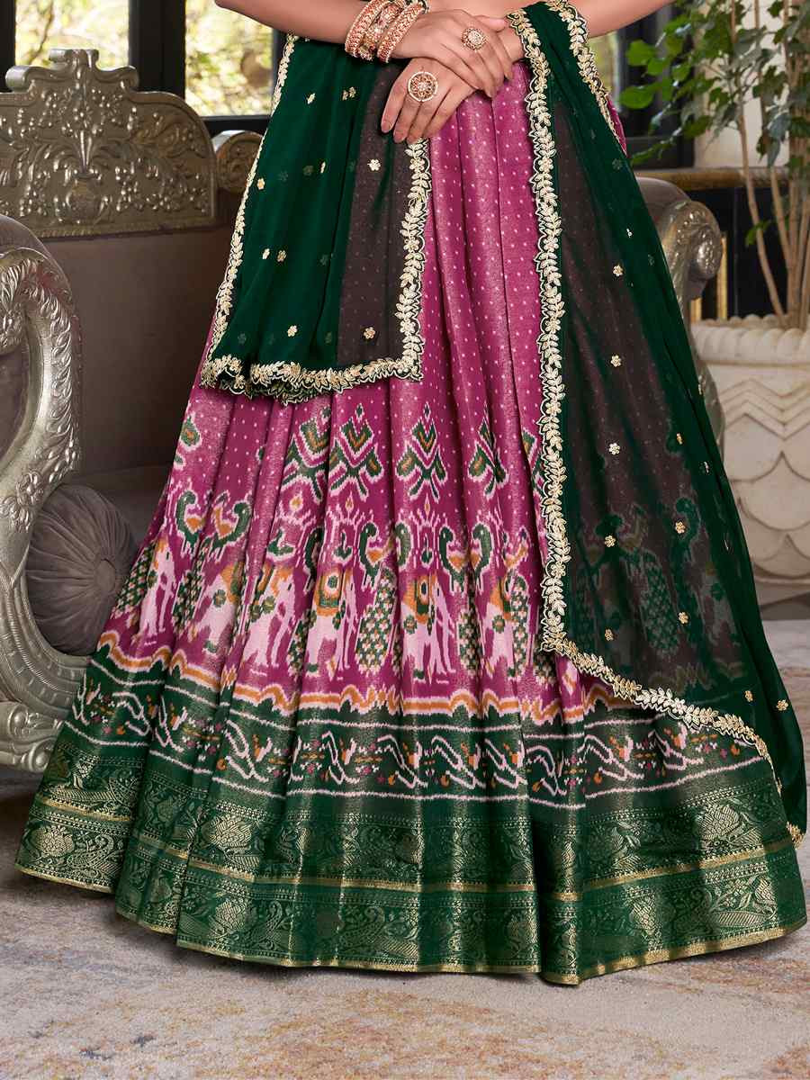 Pink Kanchipuram Silk Handwoven Reception Wedding Heavy Border Lehenga Choli