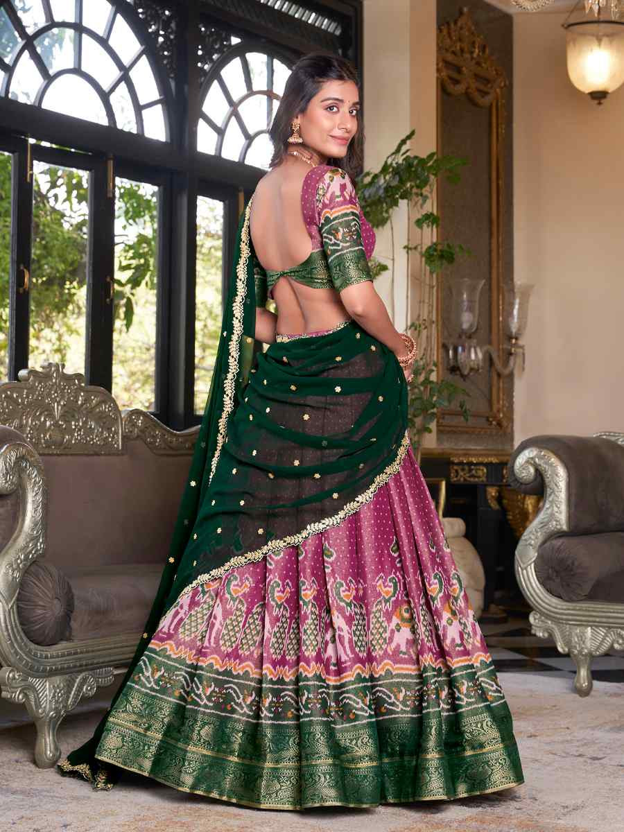 Pink Kanchipuram Silk Handwoven Reception Wedding Heavy Border Lehenga Choli