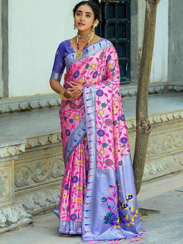 Pink Kanjivaram Silk Handwoven Wedding Festival Heavy Border Saree