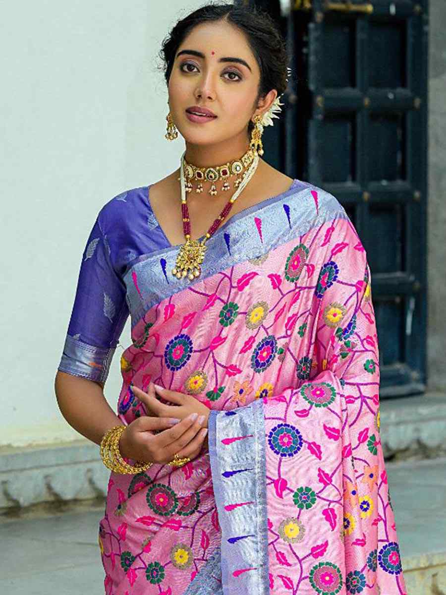 Pink Kanjivaram Silk Handwoven Wedding Festival Heavy Border Saree