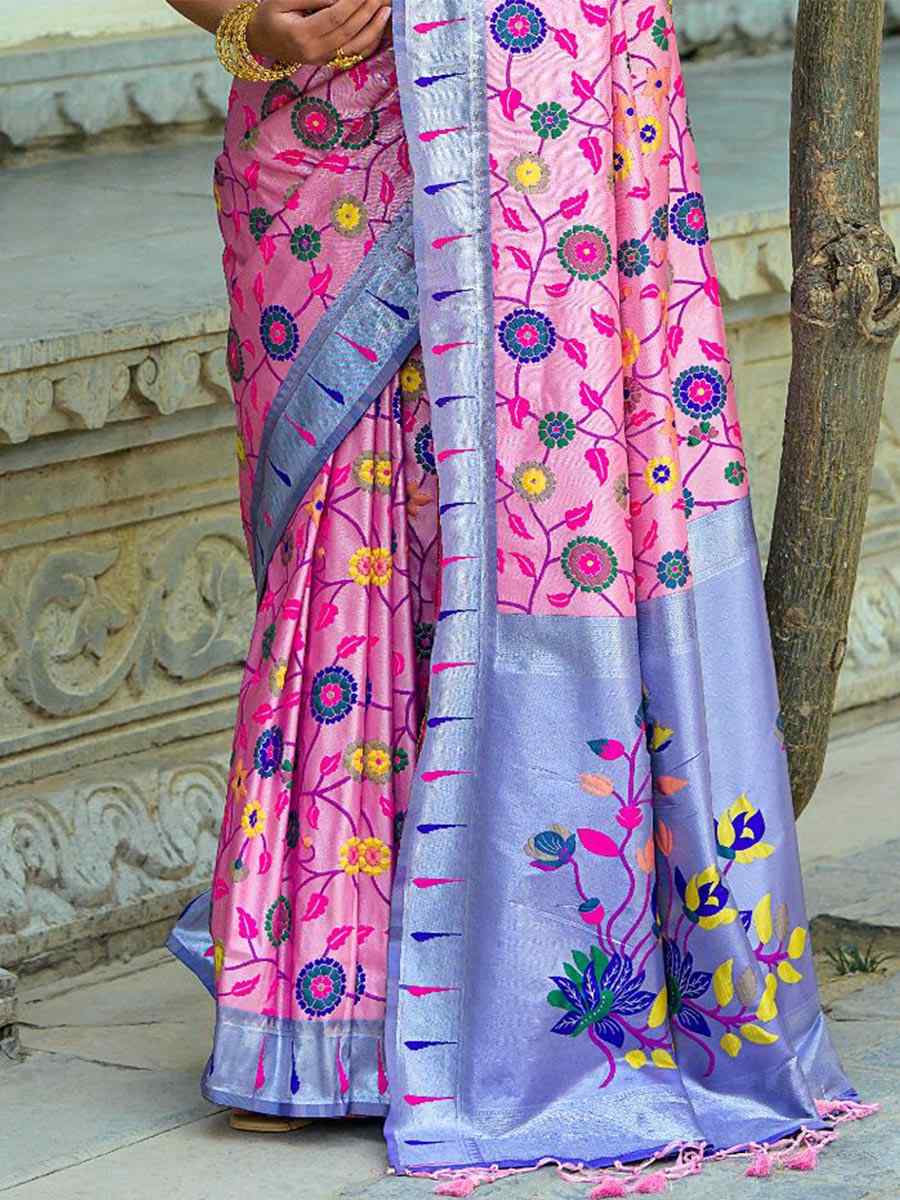 Pink Kanjivaram Silk Handwoven Wedding Festival Heavy Border Saree