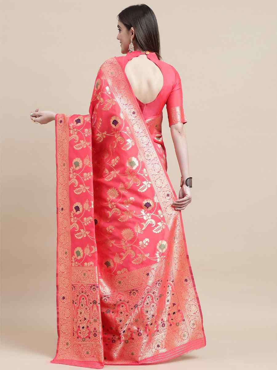 Pink Kanjivaram Silk Handwoven Wedding Festival Heavy Border Saree