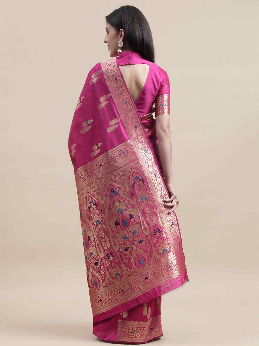 Pink Kanjivaram Silk Handwoven Wedding Festival Heavy Border Saree