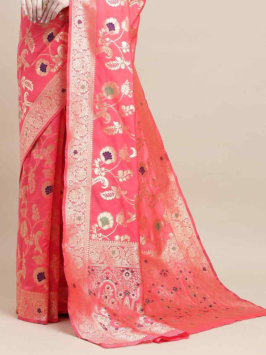 Pink Kanjivaram Silk Handwoven Wedding Festival Heavy Border Saree