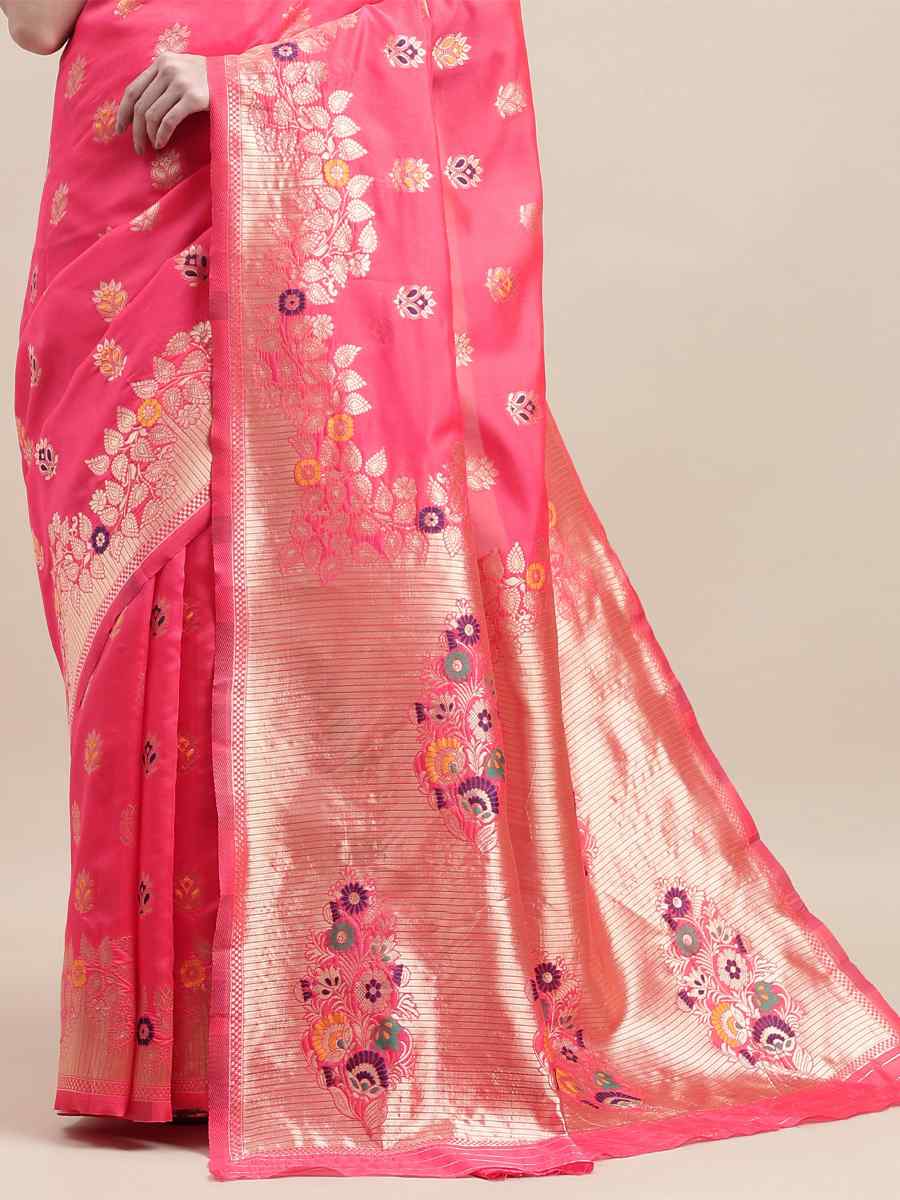 Pink Kanjivaram Silk Handwoven Wedding Festival Heavy Border Saree