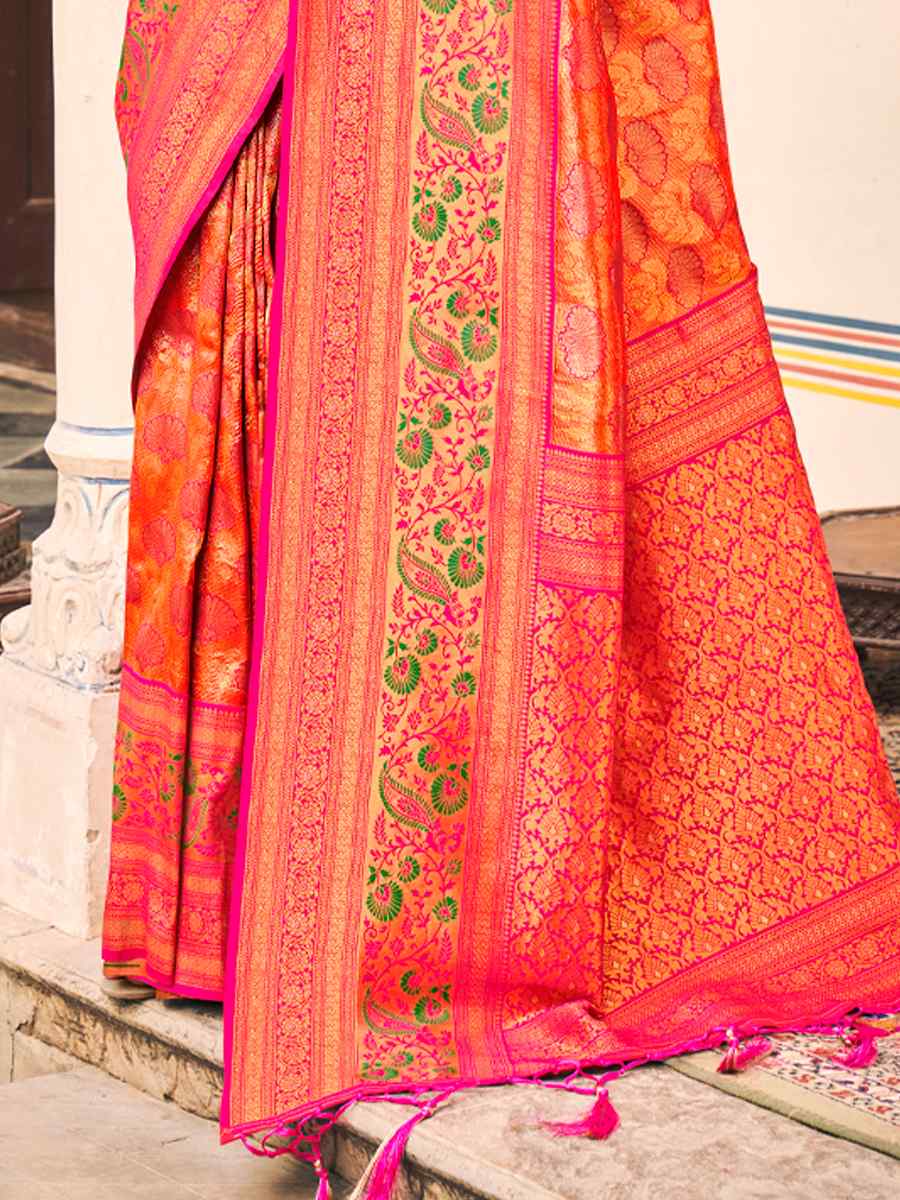 Pink Kanjivaram Silk Handwoven Wedding Festival Heavy Border Saree