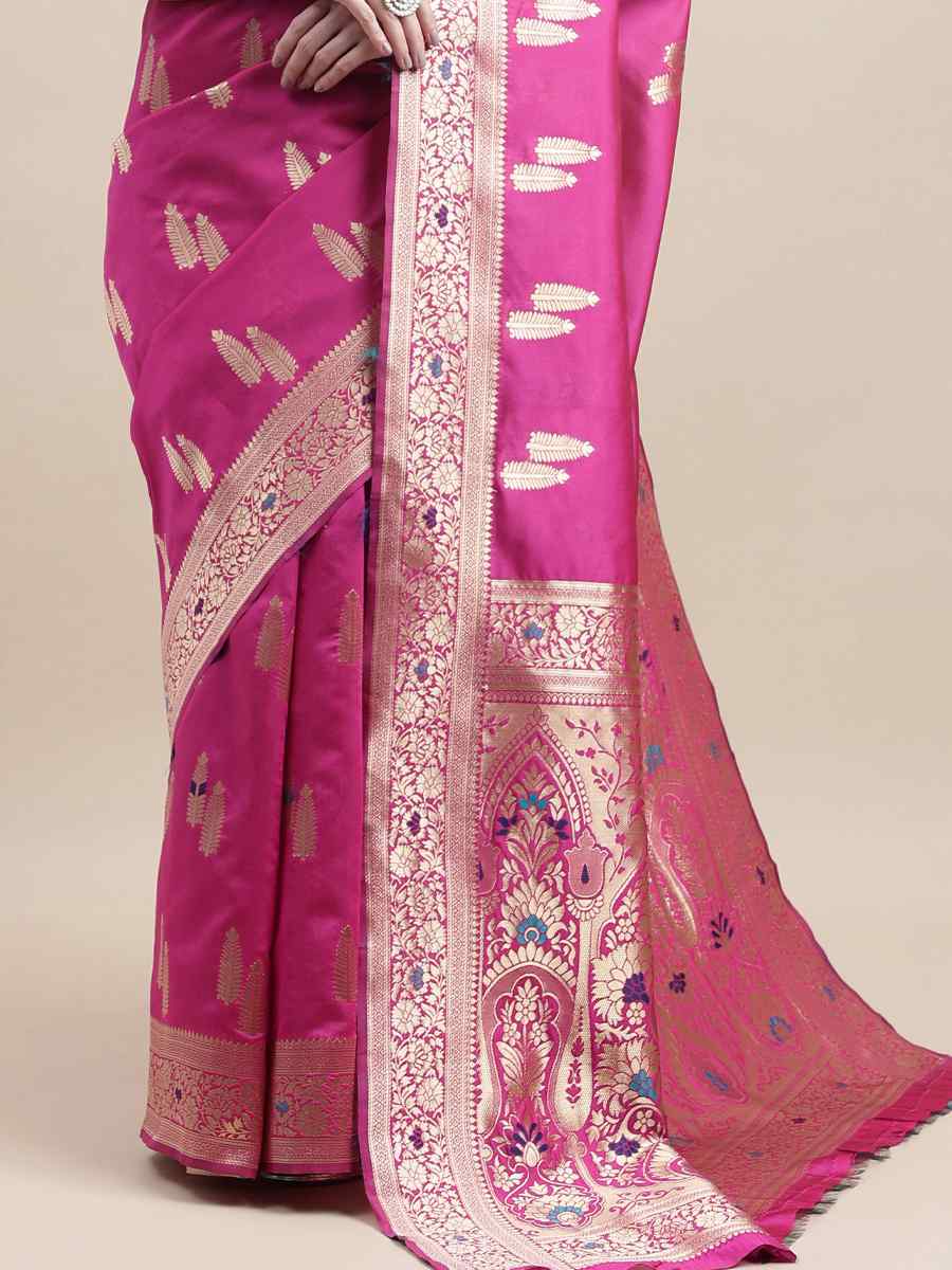 Pink Kanjivaram Silk Handwoven Wedding Festival Heavy Border Saree