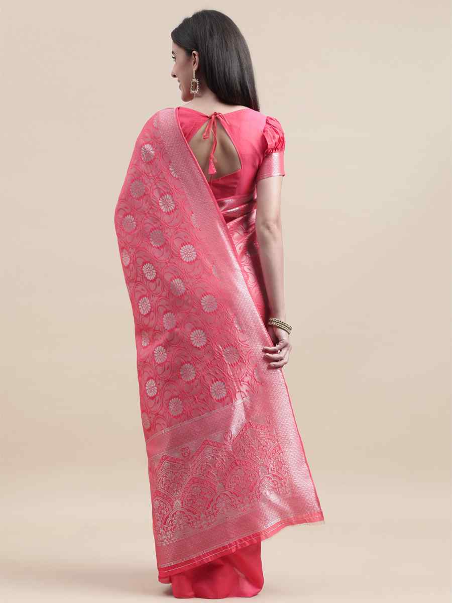 Pink Kanjivaram Silk Handwoven Wedding Festival Heavy Border Saree