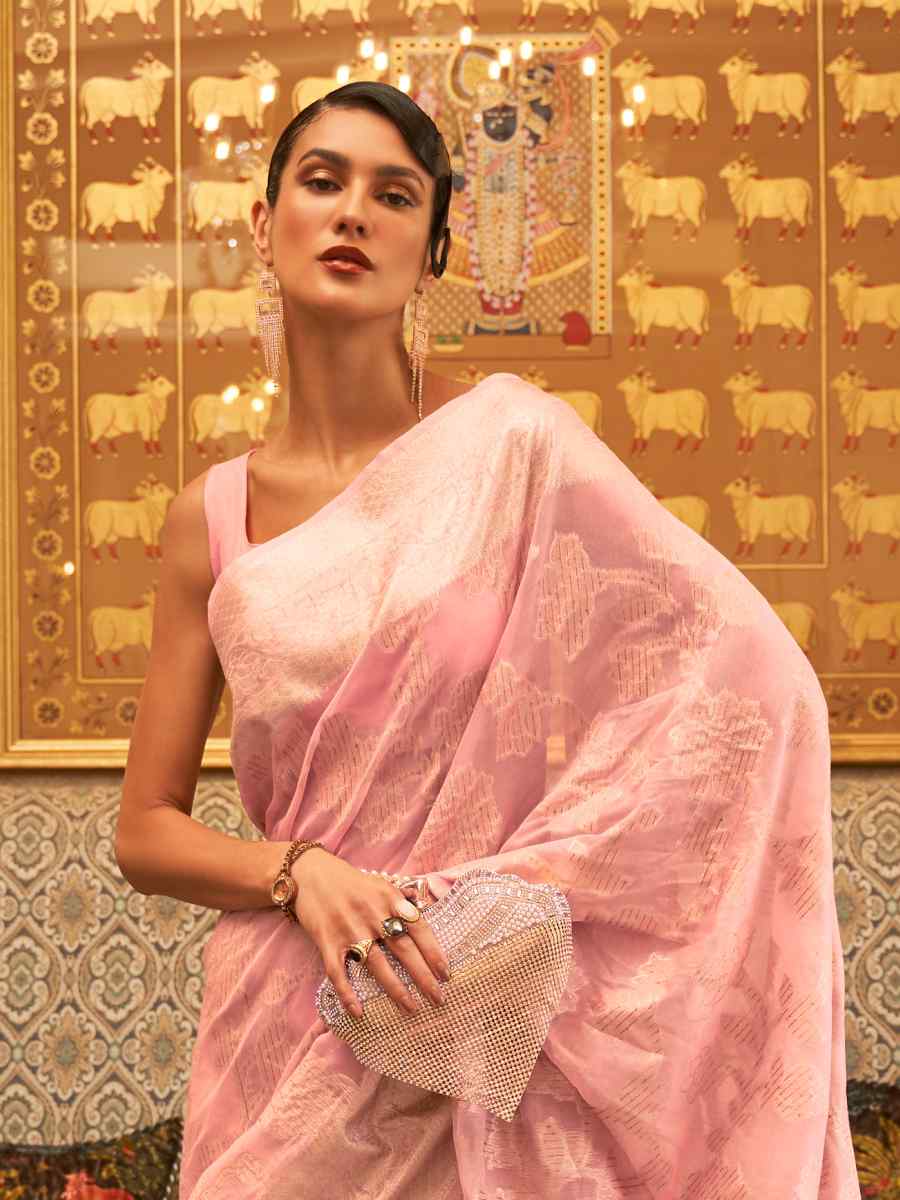 Pink Kanjivaram Silk Handwoven Wedding Festival Heavy Border Saree