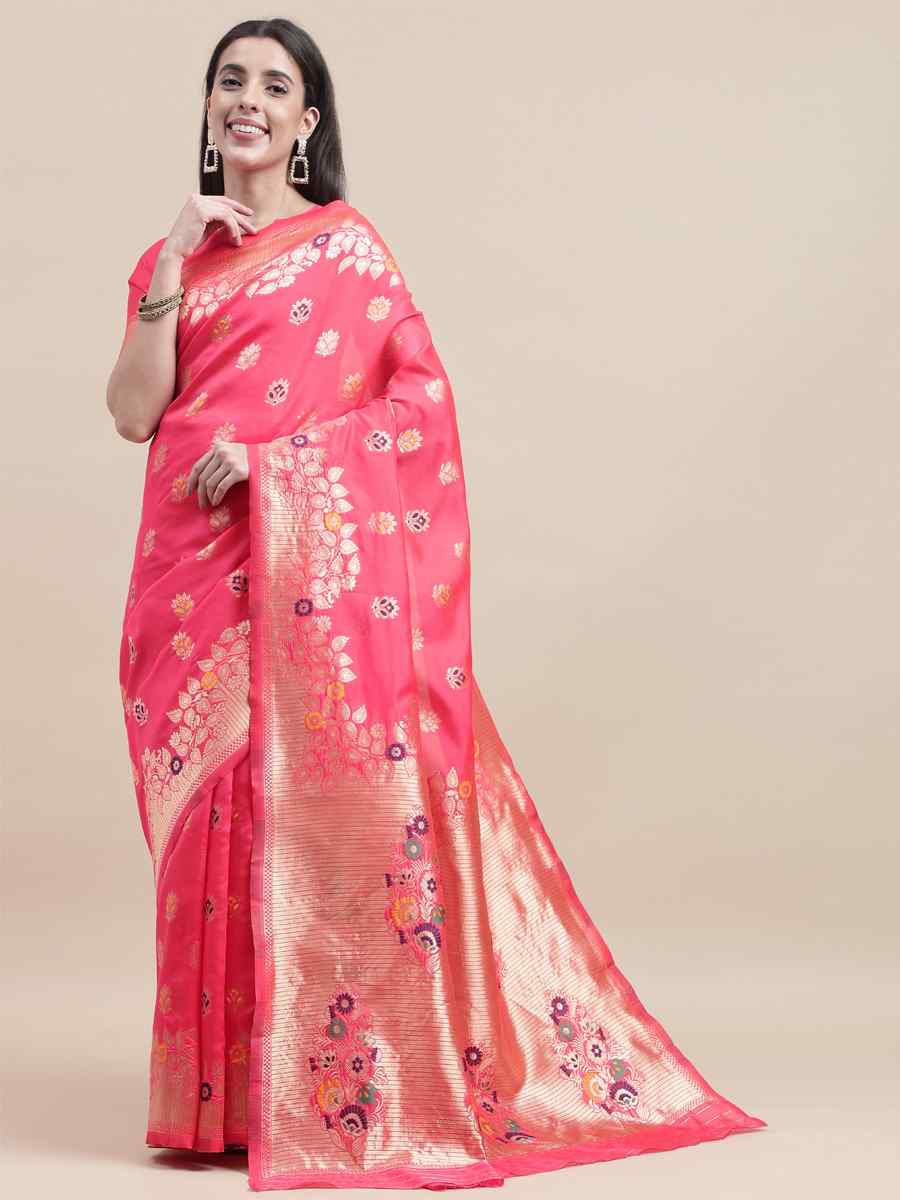 Pink Kanjivaram Silk Handwoven Wedding Festival Heavy Border Saree