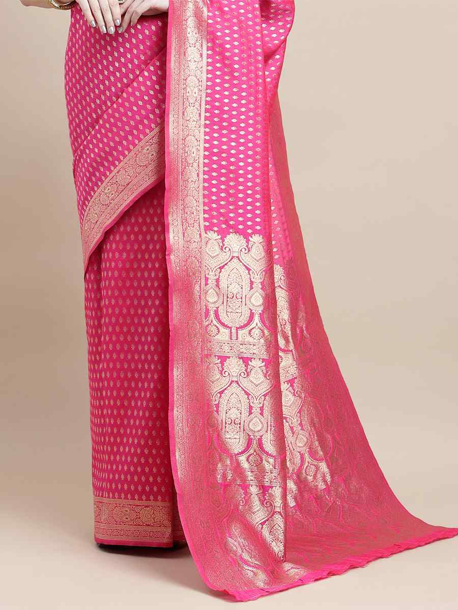 Pink Kanjivaram Silk Handwoven Wedding Festival Heavy Border Saree