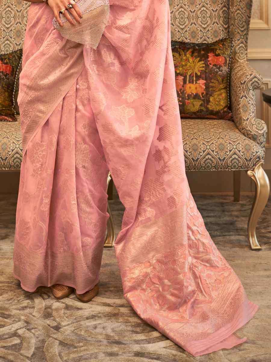 Pink Kanjivaram Silk Handwoven Wedding Festival Heavy Border Saree