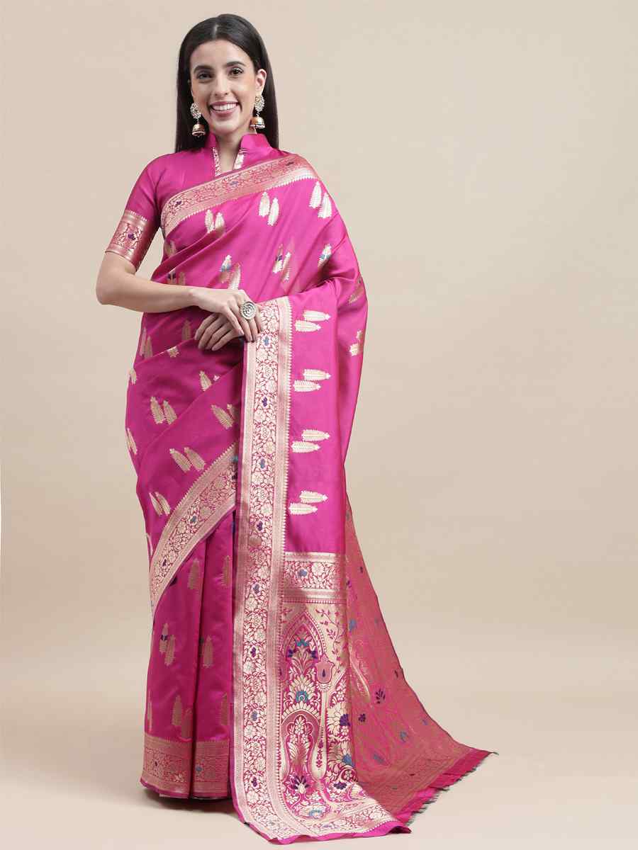Pink Kanjivaram Silk Handwoven Wedding Festival Heavy Border Saree