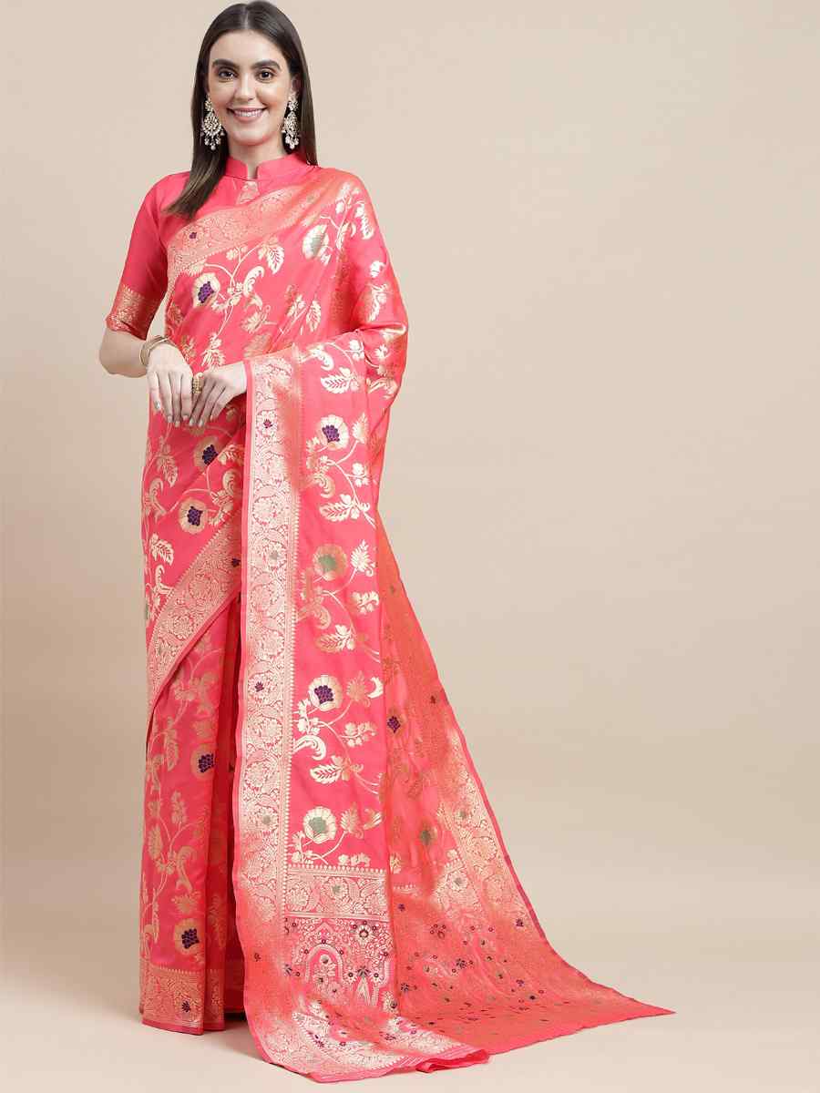 Pink Kanjivaram Silk Handwoven Wedding Festival Heavy Border Saree