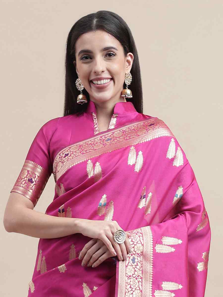 Pink Kanjivaram Silk Handwoven Wedding Festival Heavy Border Saree