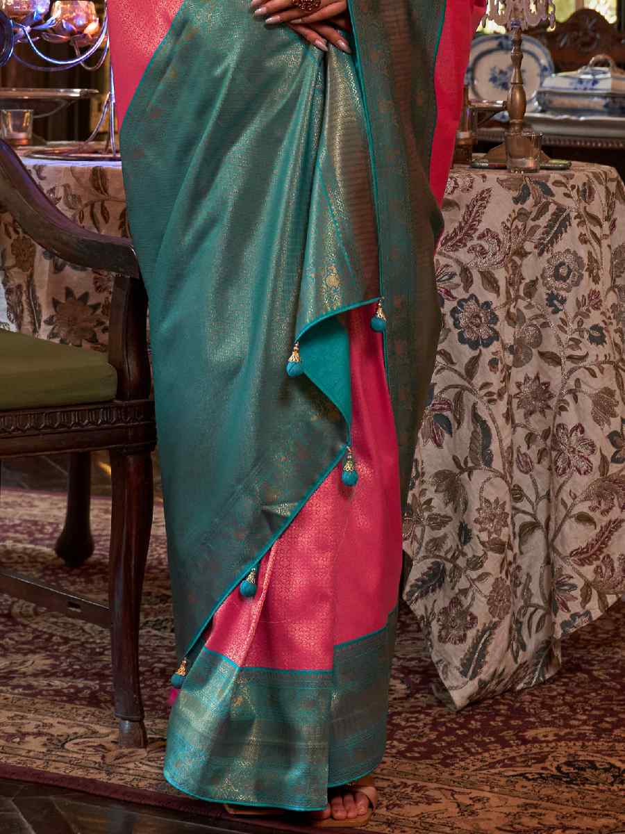 Pink Kanjivaram Silk Handwoven Wedding Festival Heavy Border Saree