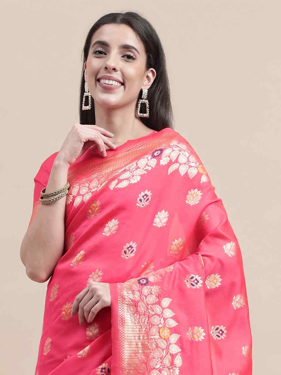 Pink Kanjivaram Silk Handwoven Wedding Festival Heavy Border Saree