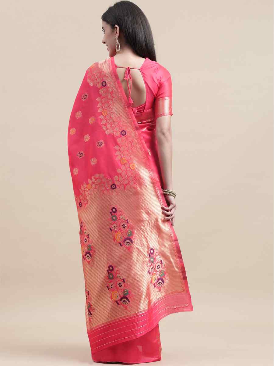 Pink Kanjivaram Silk Handwoven Wedding Festival Heavy Border Saree
