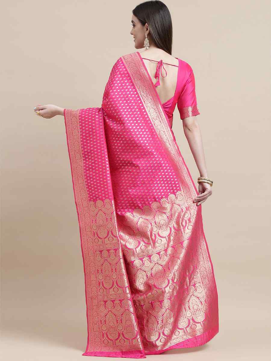Pink Kanjivaram Silk Handwoven Wedding Festival Heavy Border Saree