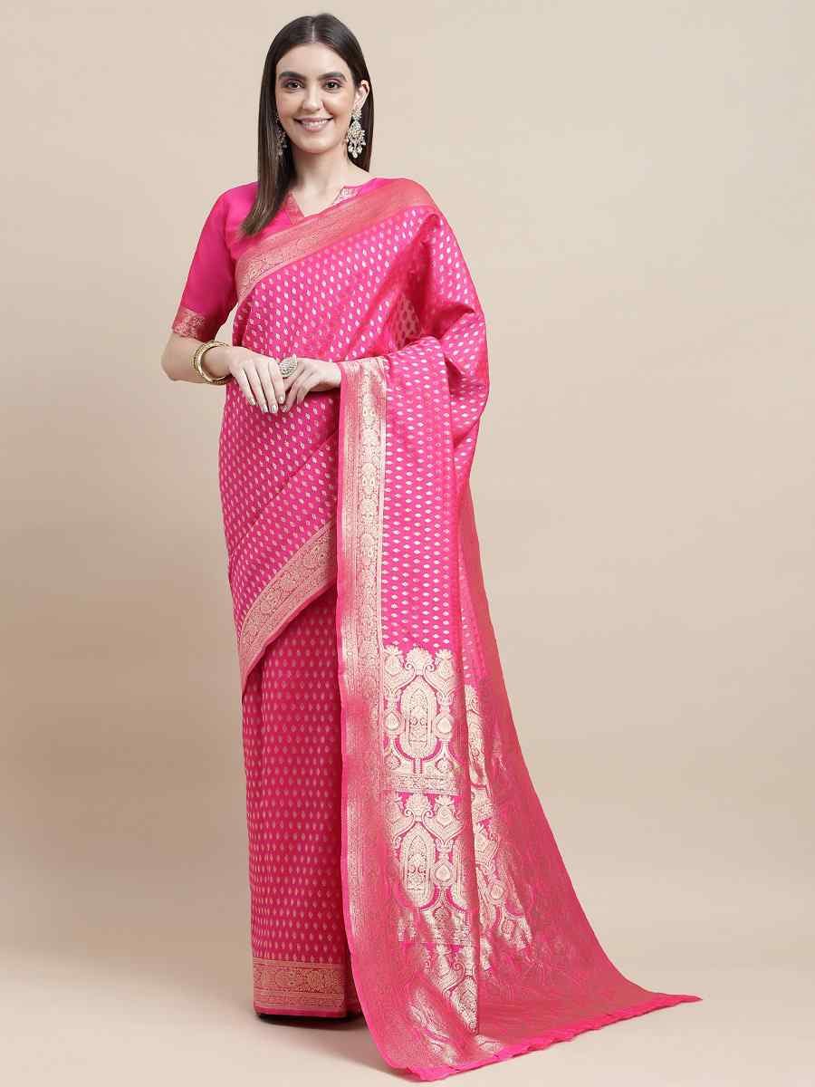 Pink Kanjivaram Silk Handwoven Wedding Festival Heavy Border Saree