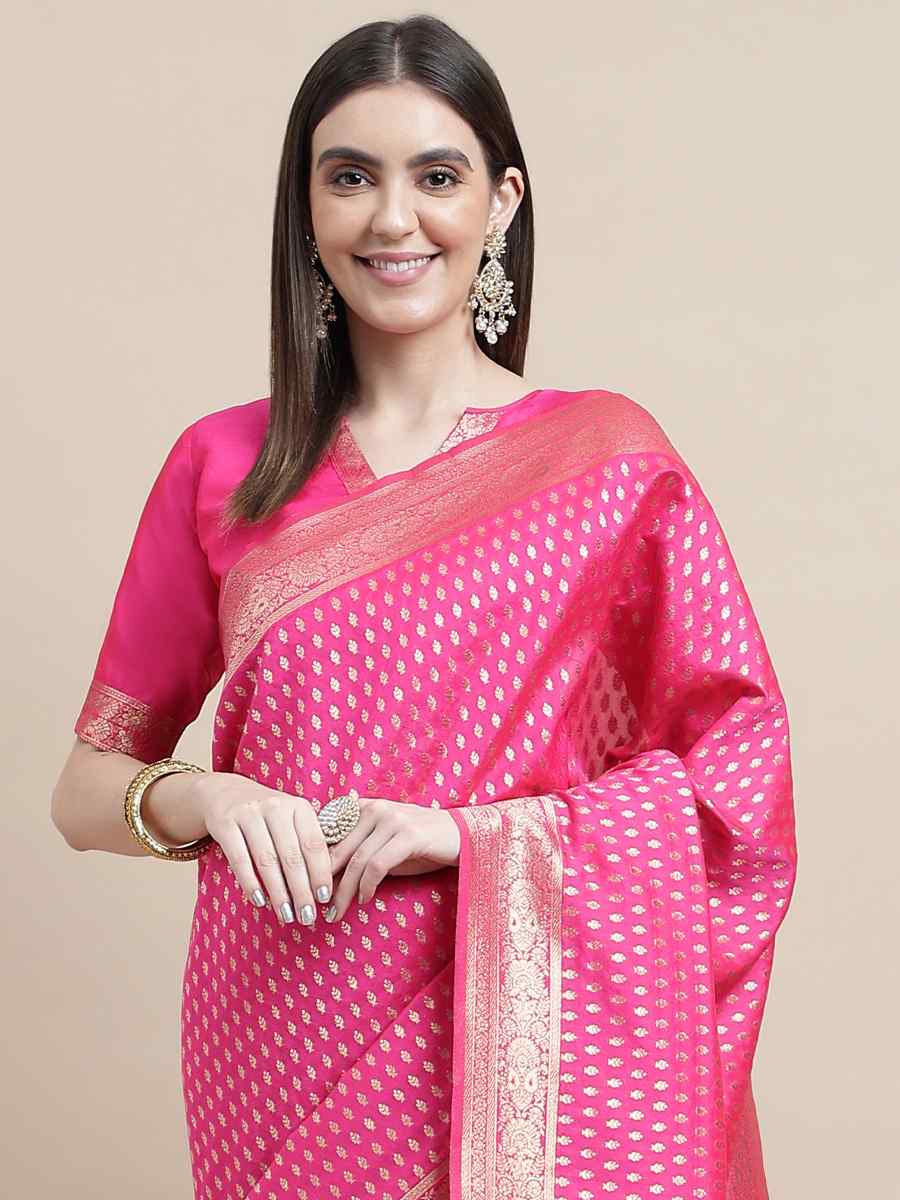 Pink Kanjivaram Silk Handwoven Wedding Festival Heavy Border Saree