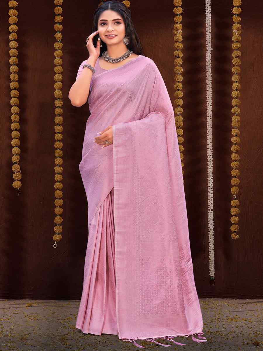 Pink Kanjivaram Silk Printed Wedding Festival Classic Style Saree