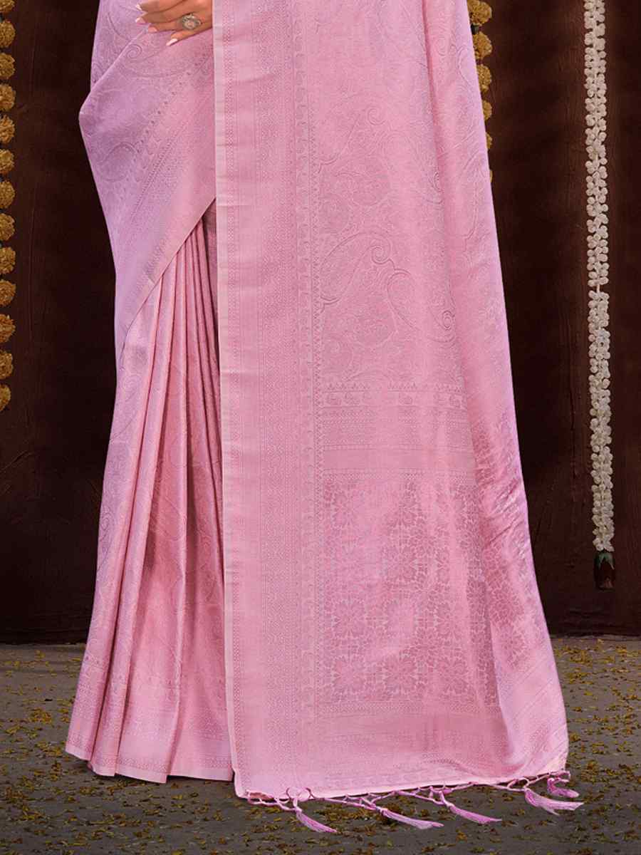 Pink Kanjivaram Silk Printed Wedding Festival Classic Style Saree