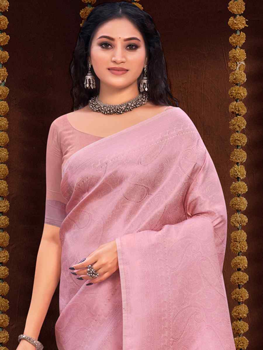 Pink Kanjivaram Silk Printed Wedding Festival Classic Style Saree