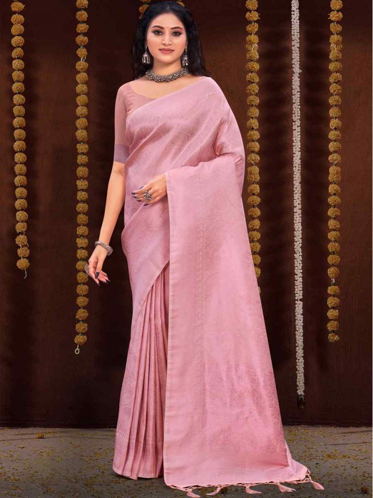 Pink Kanjivaram Silk Printed Wedding Festival Classic Style Saree