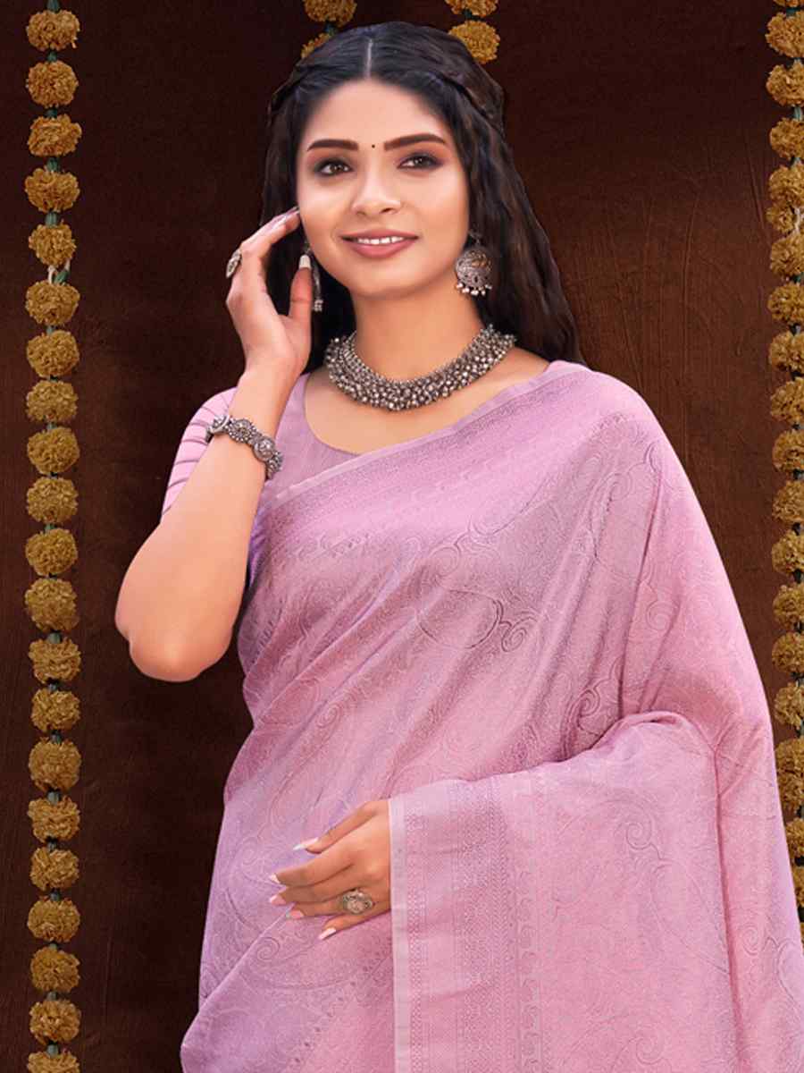 Pink Kanjivaram Silk Printed Wedding Festival Classic Style Saree