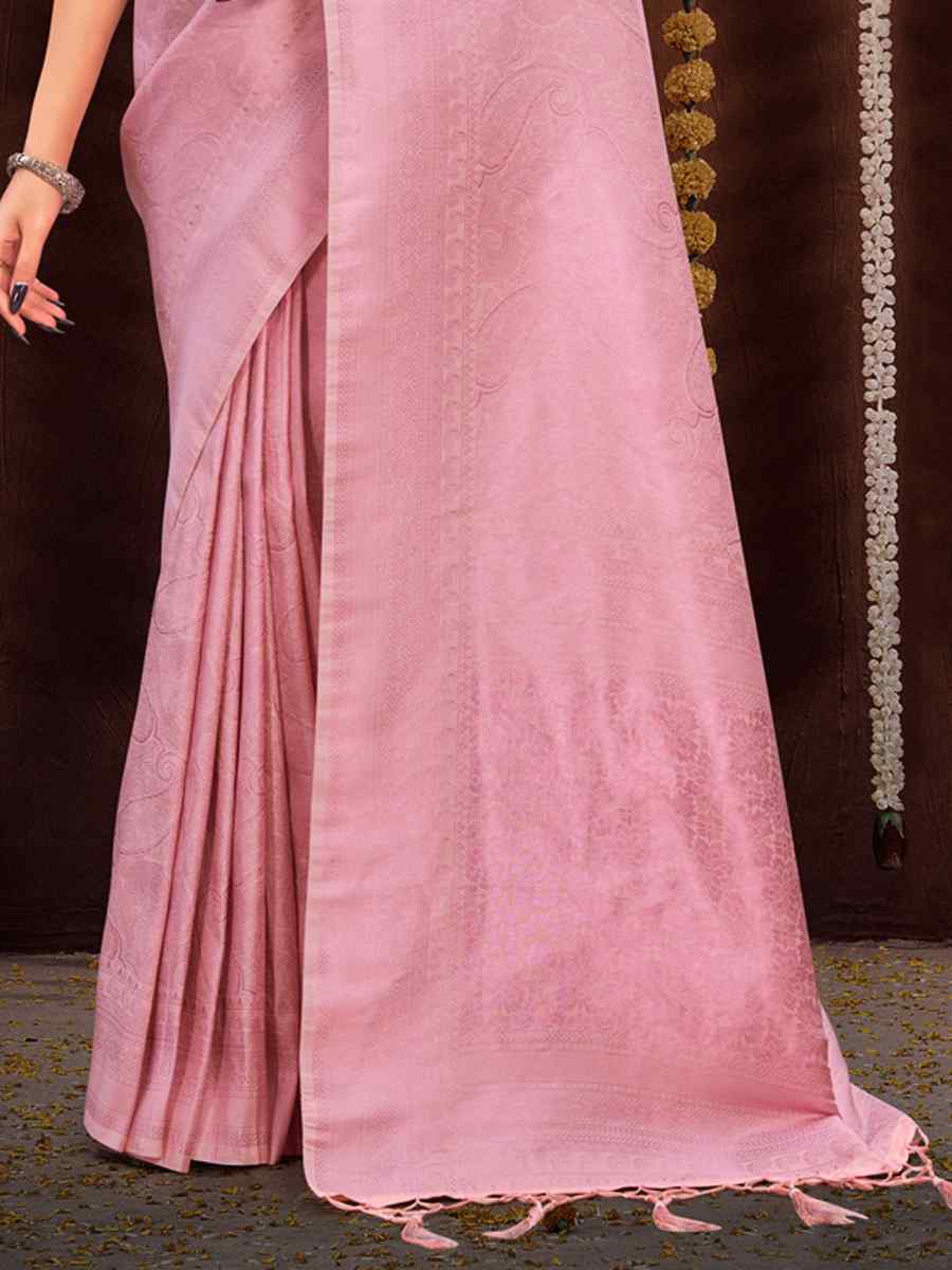 Pink Kanjivaram Silk Printed Wedding Festival Classic Style Saree